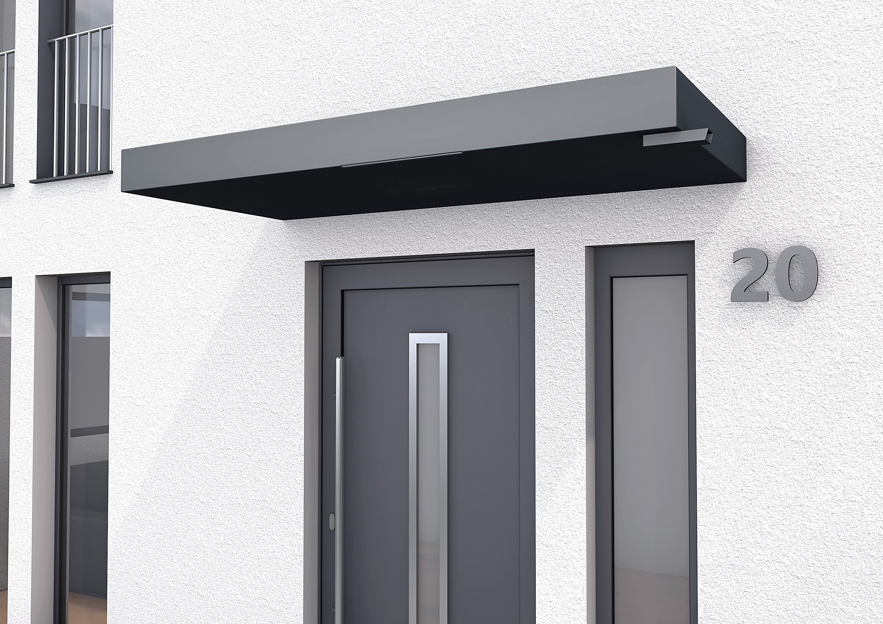 Rechteckvordach BS Plus 200 mit Wasserspeier rechts anthrazit - mit LED-Streifen