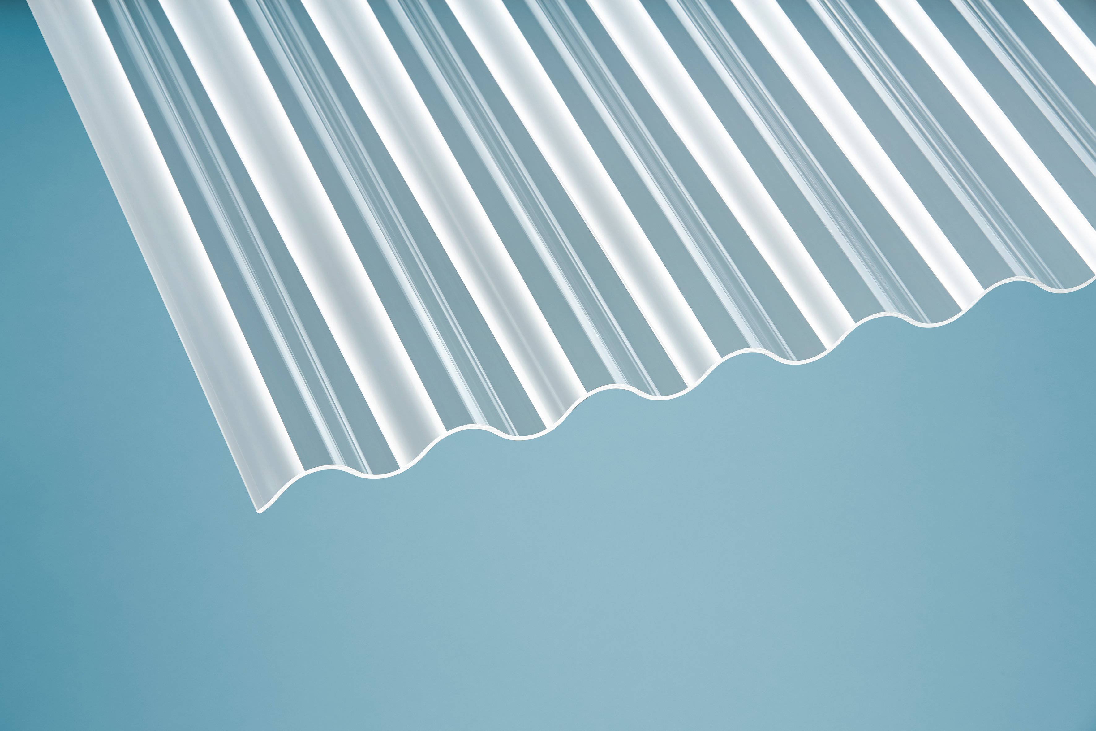 Acryl Wellplatten Sinus 76/18 glatt klar - 3 mm Acryl Wellplatten Sinus 76/18 glatt klar - 3 mm