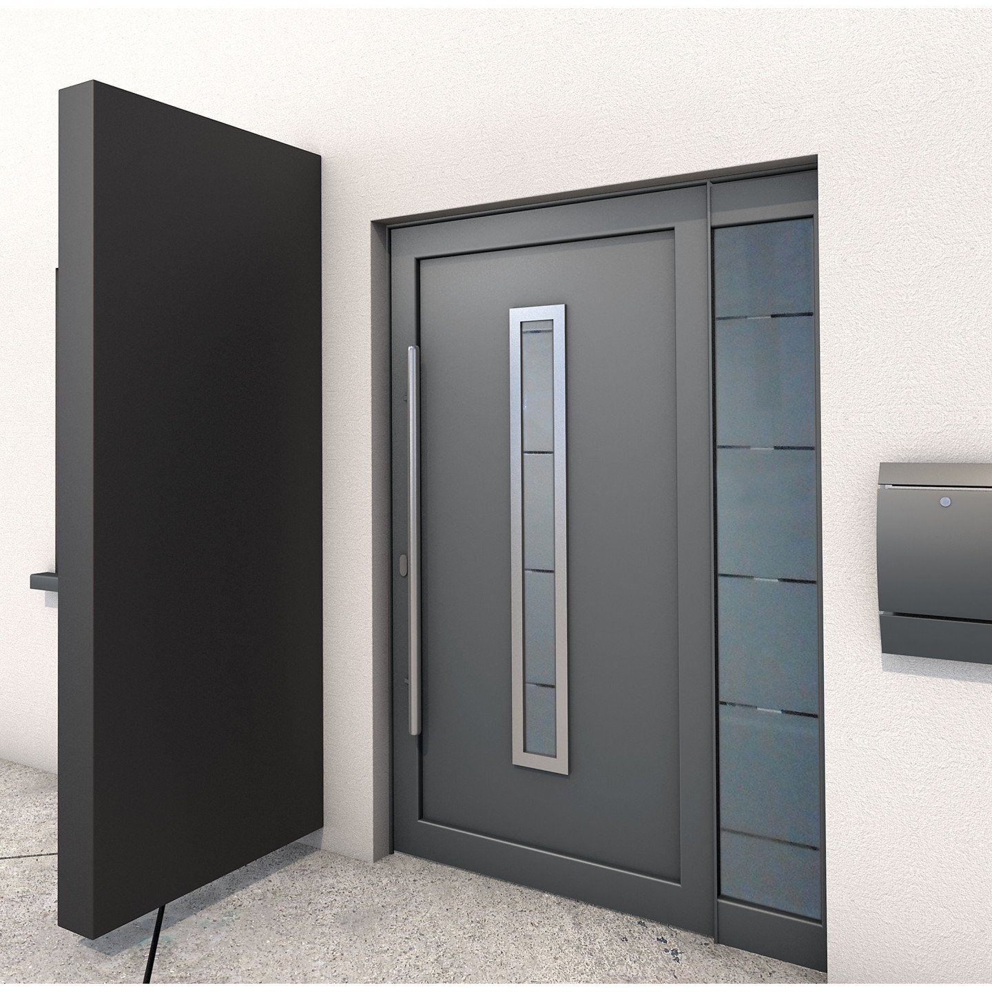 Rechteckvordach BS Plus 200 mit Seitenteil links anthrazit - mittiges LED-Panel