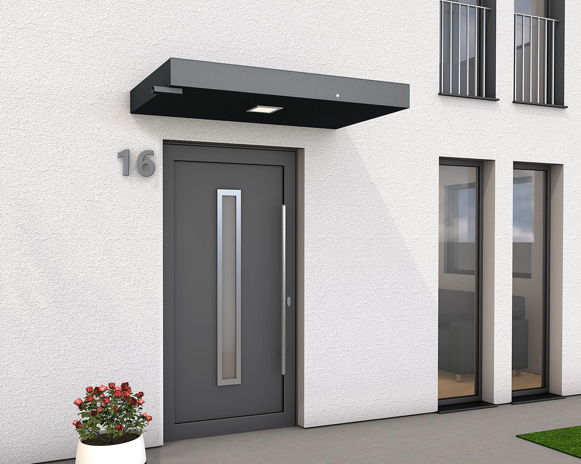 Rechteckvordach BS Plus 160 mit Wasserspeier links anthrazit - mit LED-Streifen