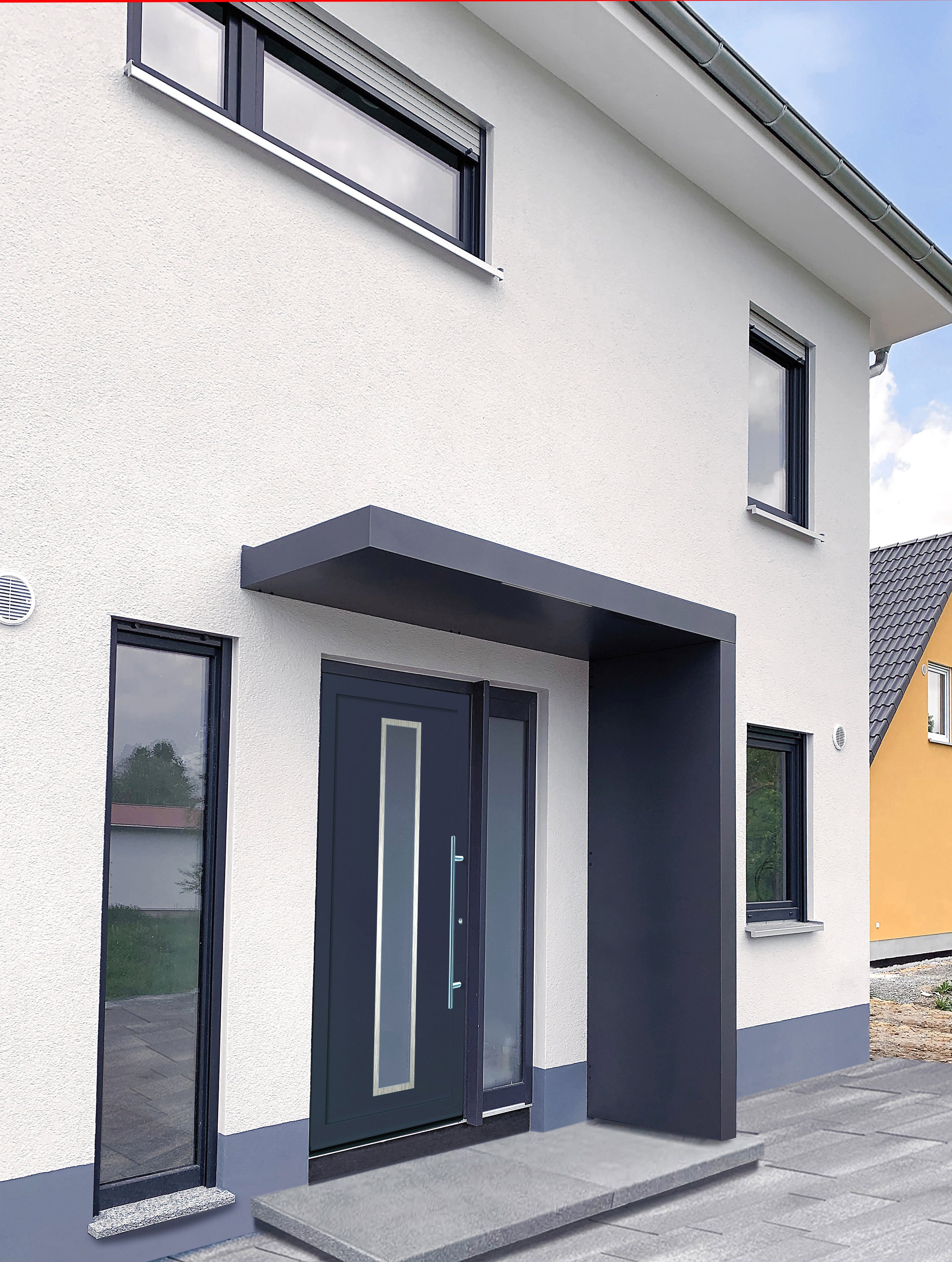 Rechteckvordach BS Plus 160 mit Seitenteil rechts anthrazit - mit LED-Streifen