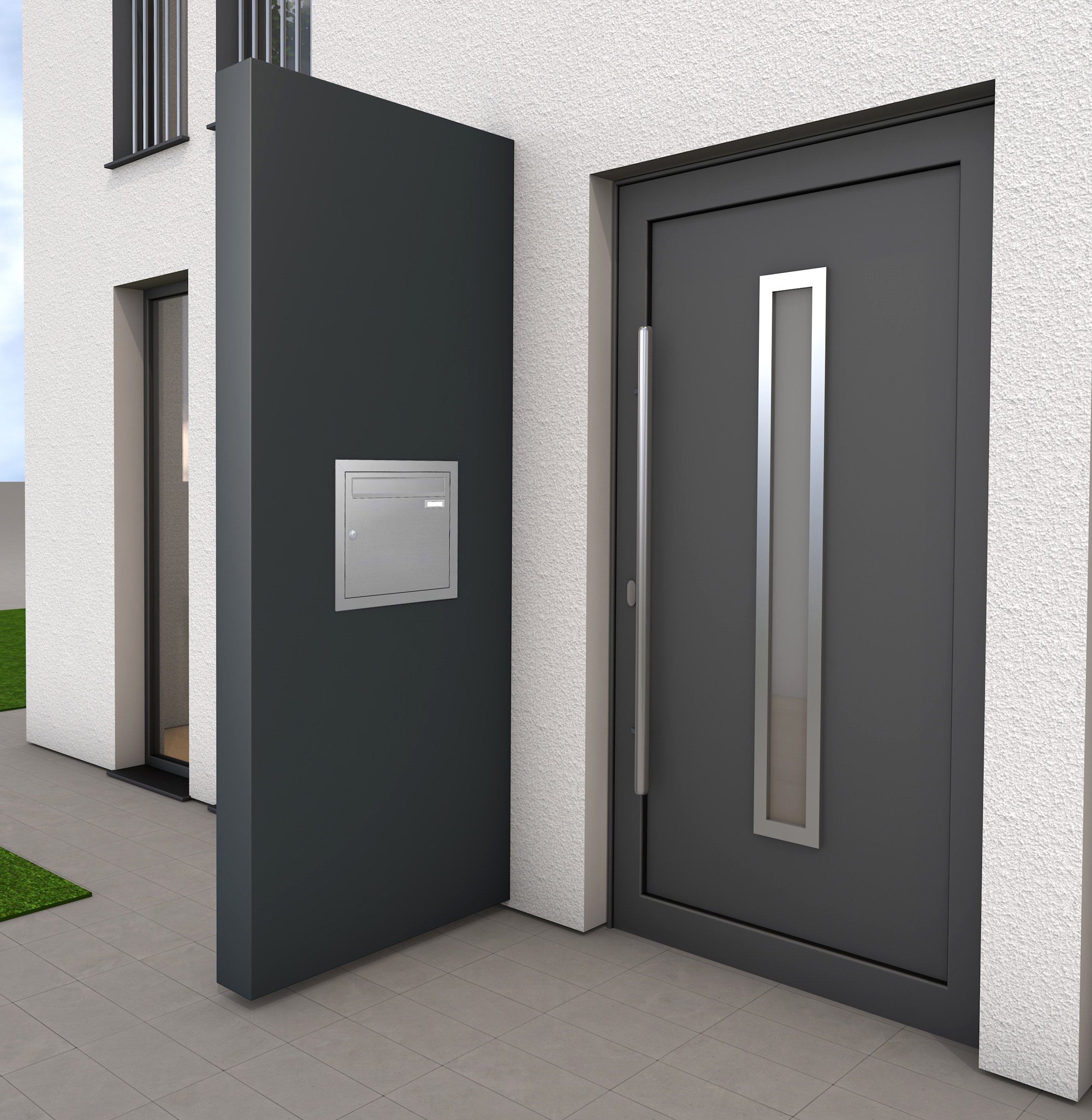 Gutta Rechteckvordach BS Plus 160 mit Seitenteil links und Briefkasten Standard Edelstahl - mit LED-Streifen